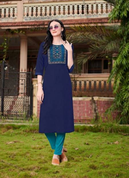 Navy Blue Colour VARDAN CLOUD 2 Fancy Ethnic Wear Cotton With Embroidery Kurtis Collection 323